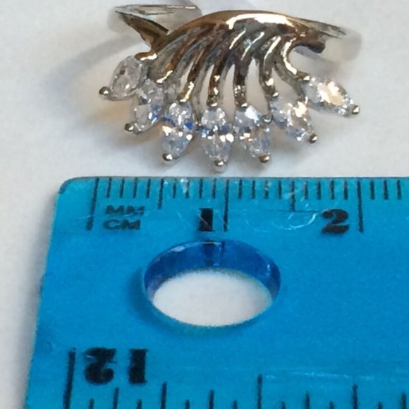 Art Deco Cocktail Ring Size 9 Vintage Cubic Zirconia Silver Rhodium Plated Crown - Picture 11 of 11